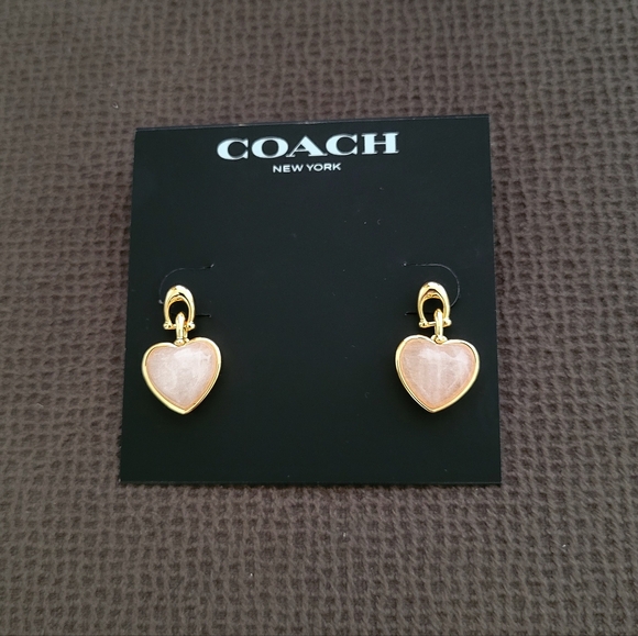 Coach Carved Rose🌹Quartz Heart💕 Drop Earrings - Picture 11 of 12